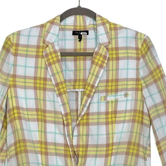 Rag and Bone Margot  Yellow White Plaid Lightweight Blazer | Size 4 - Picture 4 of 9